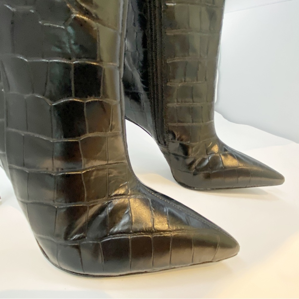 Black Suede Taylor Croc Embossed Knee High Boots Size 6 NWOB - Picture 3 of 10